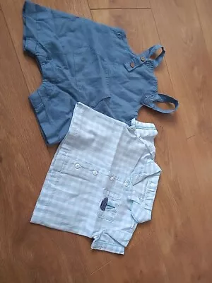 Matalan/TU Baby Boys Cotton Checked Shirt And Dungarees Combo Age 0-3 Months • £1.79