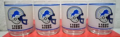 SET OF 4 VINTAGE DETROIT LIONS 4  NFL FROSTED COCKTAIL GLASSES ~ MOBILE ~ C1980s • $39.99