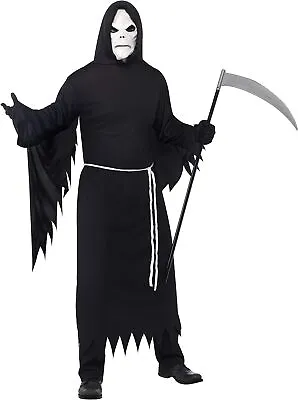 Smiffys Mens Grim Reaper Costume Robe Mask And Belt Size L Color Black 2176 • £21.16