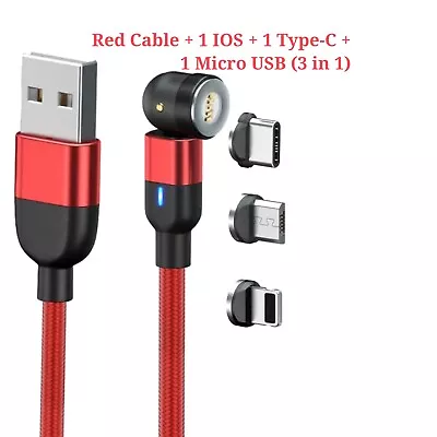 3 In 1 Magnetic 3A Fast Charging USB Cable Phone Charger IOS Micro USB Type-C • £6.99