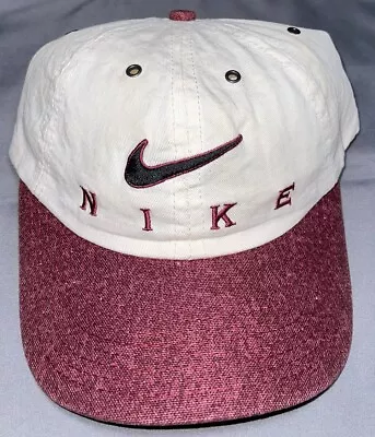 Vintage Nike Adult Unisex Two Tone Cotton Strapback Hat Cap Black Swoosh USA • $30