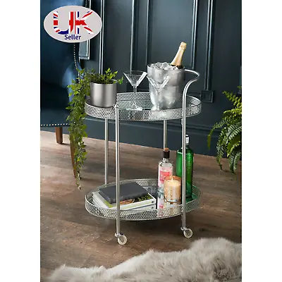 £49.78 • Buy Drinks Trolley On Wheels 2 Glass Shelves Drink Table Eye Catching Silver Caster