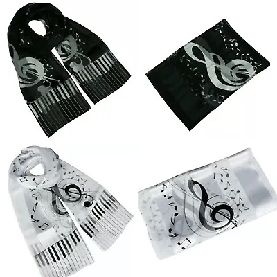 Musical Notes Piano Shiny Silky Satin Soft Scarf Shawl Wrap • £4.99