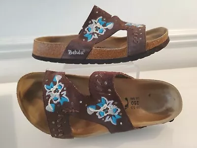 Betula By Birkenstock Zara Brown Embroidered Floral Sandals SZ 8 Leather Upper  • $19.99