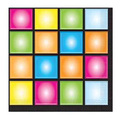 Disco Squares Lights Party Napkins 70s 80s Tableware Decoration X 16 • £5.99