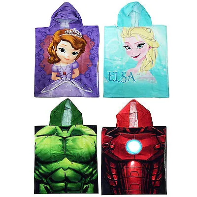 Disney Character Hooded Bath Beach Towel Poncho Kids Boys & Girls Marvel Frozen • £11.99