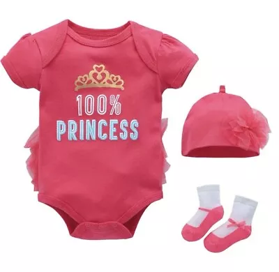 Baby  Size 0  Princess Bodysuit  Matching Beanie And Socks  Baby Clothes • $10