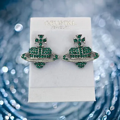 Green Rhinestone Stud Earring Hearts Ufo Orb Cross Design Gift For Mum Wife • $9.61