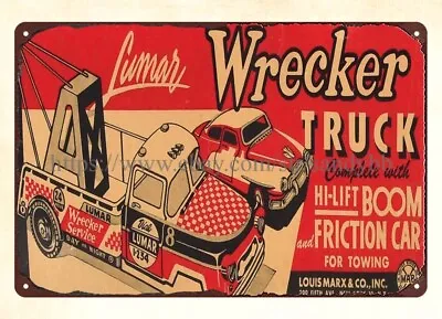 MARX LUMAR PRESSED STEEL WRECKER TOWING CAR Toy Tin Sign Living Room Decor • $18.93