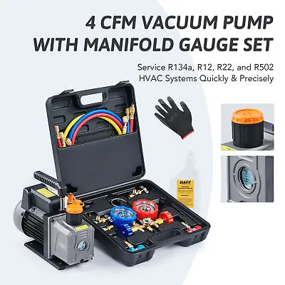 OMT 1/3 HP 4cfm AC Air Vacuum Pump & Manifold Gauge Set HVAC Units With Case New • $97.47