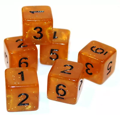 Set Of 6 Numbered D6 Standard 16mm Dice - Game Dice - Glitter Burnt Orange • $9.95