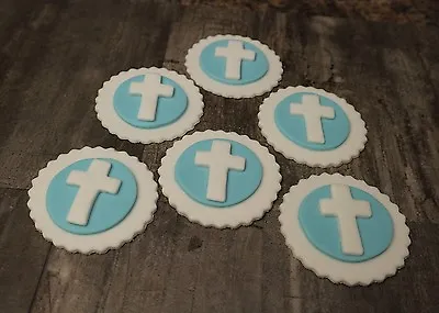 £6.50 • Buy Holy Communion Christening Cross Handmade Edible Cupcake Topper For Boys Blue
