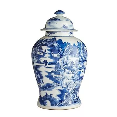 $349.99 • Buy Blue And White Blue Willow Landscape Porcelain Temple Jar 20 