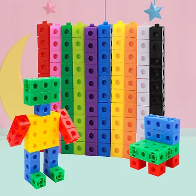 100 X 2cm Math Link Cubes Interlocking Snap Counting Blocks Toy Gift Early Learn • £8.09