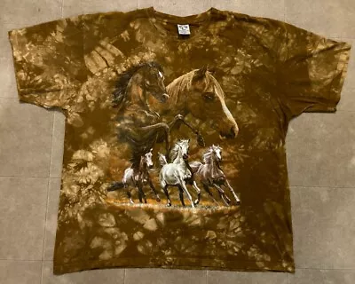 Vintage Back To Earth All Over Wild Horses Print Brown 2XL Tshirt Stallions 90s • $17.88