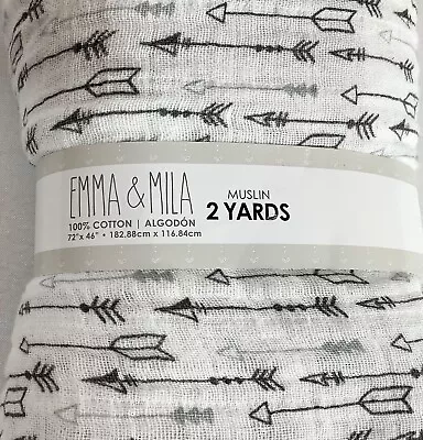 Emma & Mila Muslin 100% Cotton 2 Yards 72” X 46” Gray Arrows NIP • $17.99