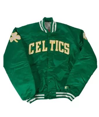 NBA Men's Boston Celtics Starter Premium Satin Green Varsity Bomber Jacket • $109.98