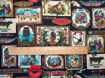 $9.99 • Buy Vintage Hi Fashion Cats With Cigars Cotton Novelty Fabric Remnant