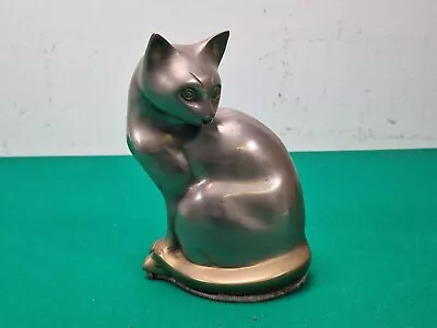 Quality 19 Cm Metal & Brass Cat Sitting Figurine Heavy Paperweight Ornament • £4.99