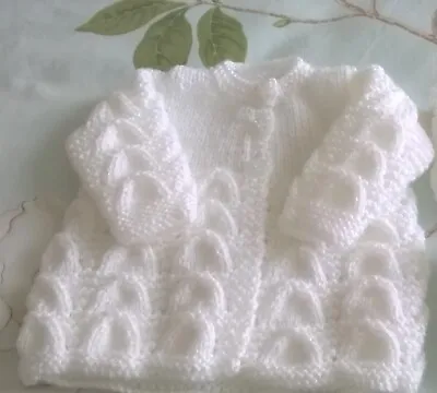 Hand Knitted Baby Cardigan Newborn In White Sparkle • £9.49