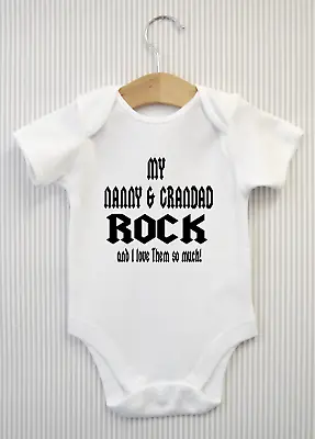 My Nanny & Grandad Rock & I Love Them Baby Grow Babygrow Bodysuit Funny Gift Nan • £4.98