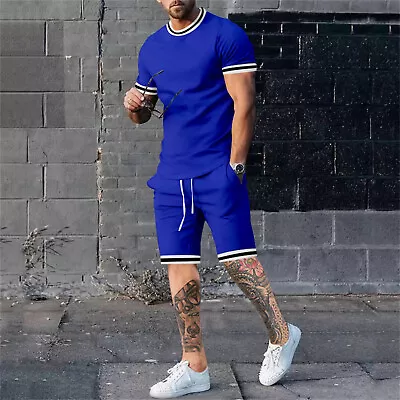 Mens Short Sleeve+Shorts Outfit Sweatsuit 2 Piece Casual T-Shirt And Pants Sets • $26.69