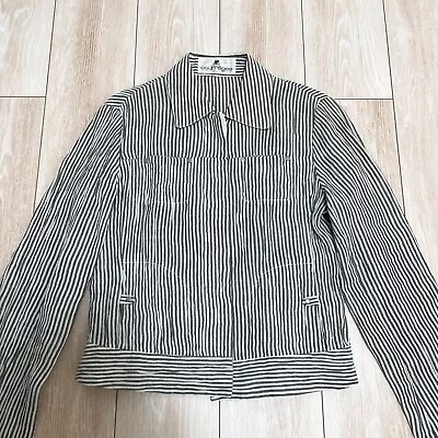 Courreges Linen Striped Shirt Jacket Gray Logo Button Woman XS/S Vintage Used • $160