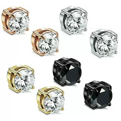 Stainless Steel 6mm Magnetic Non-Piercing Fake Stud Earrings Clear CZ Lobe NEW • $6.25