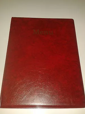 A4 MENU COVER/FOLDER IN RED LEATHER LOOK PVC-WITH POCKETS ON PAGE 2 + 3 Only! • £5.80