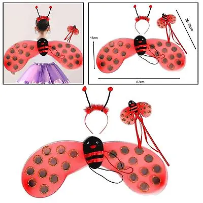 Child Ladybird Costume Kids Girls Fairy Wings Headband Ladybug Cosplay Costume • £6.07