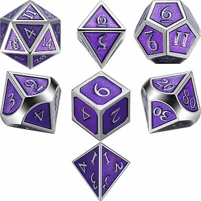 7Pc/Set Metal Polyhedral Dice DND RPG MTG Role Playing And Tabletop Game Purple • $15.80