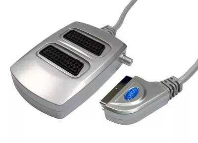 Gc433 - 2way Silver Switched Scart Splitter Box Nickel Plug • £9.29