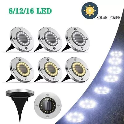 Solar Ground Lights 8 10 12 16 LED Disk Lights Outdoor Garden Yard Pathway Lawn • $7.99