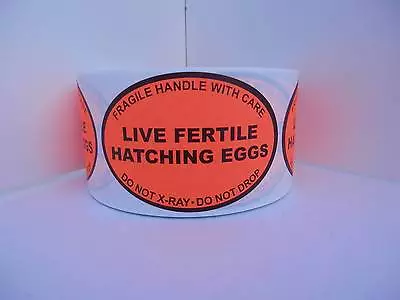 $18.90 • Buy LIVE FERTILE HATCHING EGGS Handle/Care Do Not X-Ray Oval Label Fluor Red 250/rl