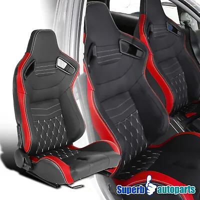 $169.98 • Buy Black Red White Stitching Leather Right Side Carbon Fiber Look Racing Seat
