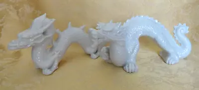 Pair Of Vintage Japan Art Porcelain White Dragon Figurines • $52.95