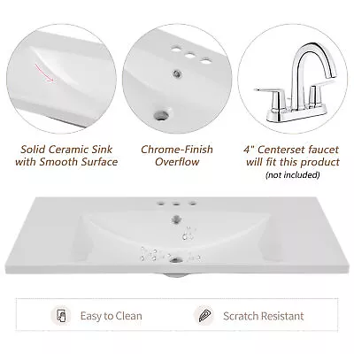 36  Single Bathroom Vanity Top With White Basin 3-Faucet Holes Ceramic White • $253.68