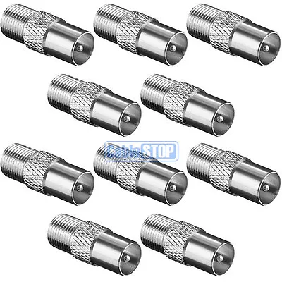 10 X MALE COAX To F TYPE FEMALE SOCKET TV Aerial Sky Connector Adapter • £4.95