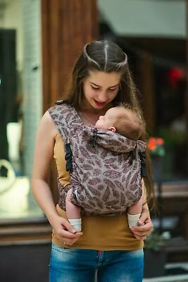 Organic Cotton Mei Tai Baby Carrier Brown Feathers • $72