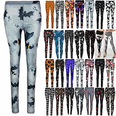 Womens Ladies Halloween Ghost Galaxy Web Skinny Fit Costume Jeggings Leggings • £1.49