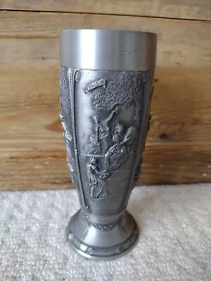 German SKS ZINN Pewter Embossed Relief Vase / Goblet 16cm • £19.95