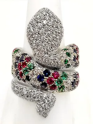 Salavetti 18K Serpent Motif Ring With Diamonds Sapphires Emeralds And Rubies • $15500