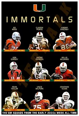 THE IMMORTAL MIAMI HURRICANES OF THE EARLY 2000s 13”x19  COMMEMORATIVE POSTER • $19.95