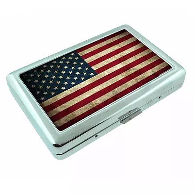 Vintage American Flag D1 Silver Cigarette Case / Metal Wallet USA Stars Stripes • $16.95