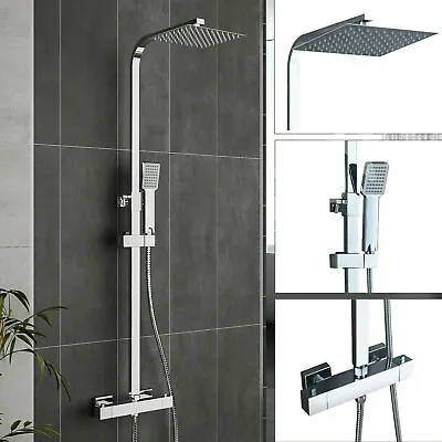 £69.50 • Buy Bathroom Thermostatic Mixer Shower Set Square Chrome Twin Head Exposed Valve