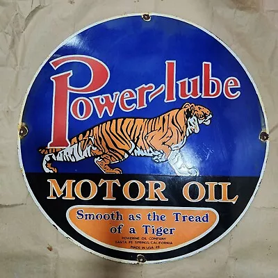 Powerlube Motor Oil Porcelain Enamel Sign 30 Inches Round • $100