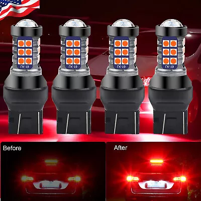 4Pcs 7443 7440 LED Red Strobe Flash Blinking Brake Stop Tail Parking Light Bulbs • $9.25