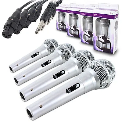 4 X Qtx Dm11 Dynamic Microphone Karaoke Pa Recording Dj Mike 3m Cable Silver • £21.95