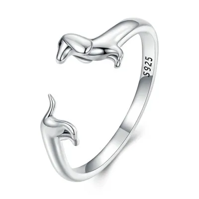 Original 100% S925 Sterling Silver Cute Dachshund Dog Adjustable Rings Jewelry • $19.99