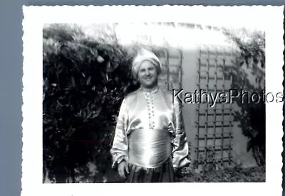 Found B&w Photo F+5871 Man Posed In Genie Halloween Costume • £3.84